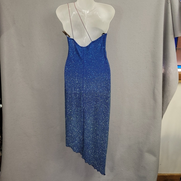 1980s Be Smart Glitter Ombre Bodycon Dress 7/8 Blue Glitter Made in USA - Picture 3 of 15